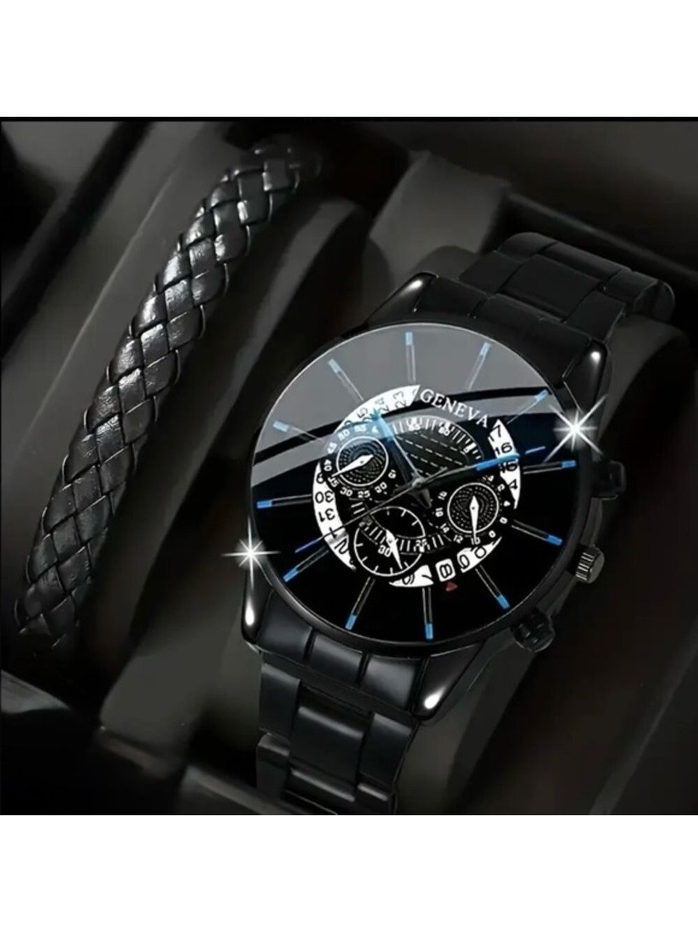 Geneva Men’s Black-Out Watch + Bracelet Set